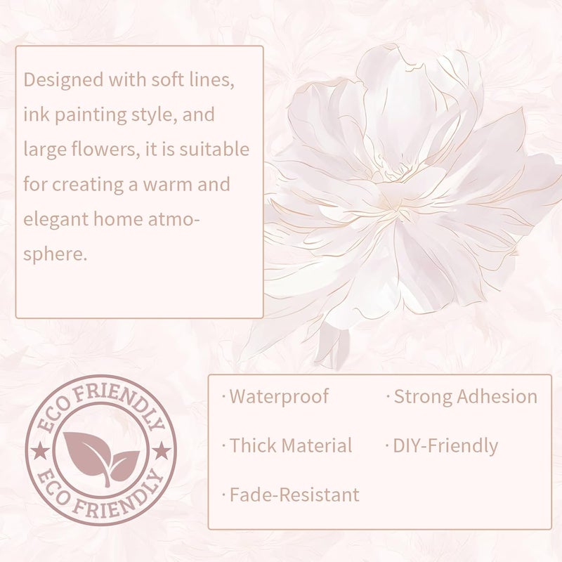 Dimoon 362"x17.3" Peel and Stick Wallpaper Pink Floral Boho Cute Contact Paper Pink Girly White Flower Wallpaper Removable Dorm Girls Wall Paper Self Adhesive Modern Kitchen Bedroom Vinyl Roll - Image 2